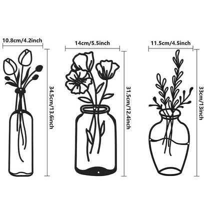 3pcs Metal Flower Wall Decor, Vase Wall Art Tulip Wire Iron Decor, Floral Wall