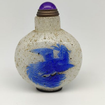 Chinese Old Beijing Glaze Carved Phoenix And Peach Snuff Bottle Collectibles Art