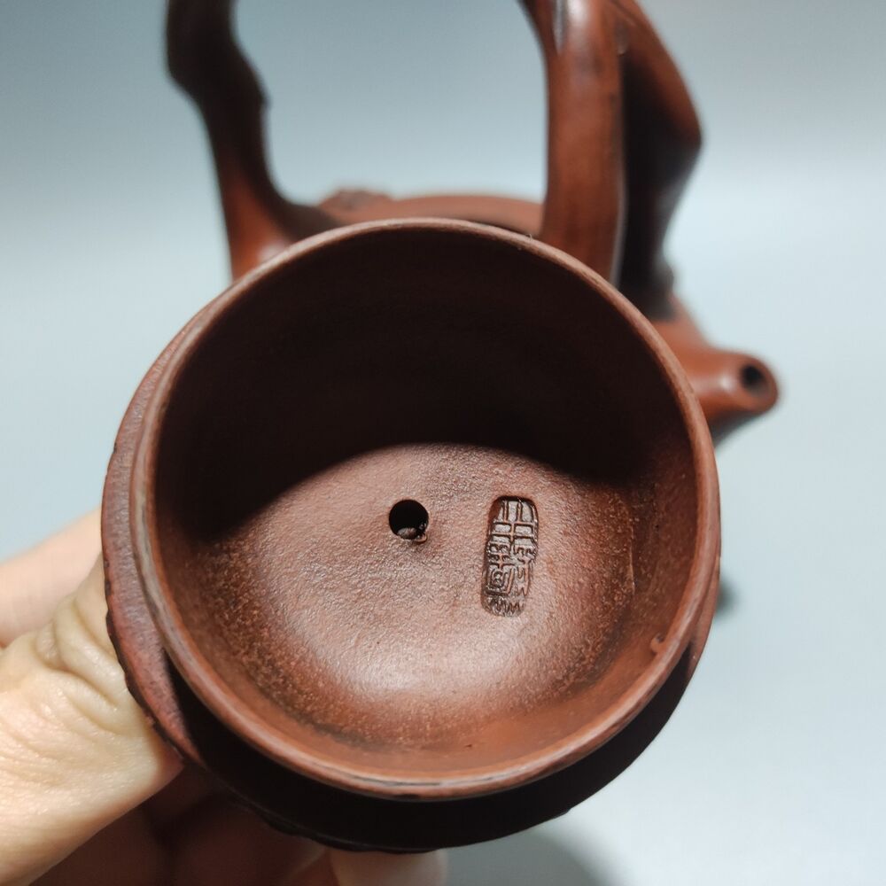Vintage Chinese Yixing Purple Clay Teapot Zisha Ceremony Carving Collectible Art