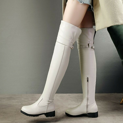Womens Gothic Zipper Over The Knee High Riding Boots Buckle Thigh Boots Sz 34-48