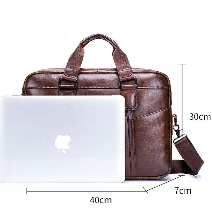 100% Genuine Leather Men's Handbags Shoulder bag 14" Laptop Business Briefcase