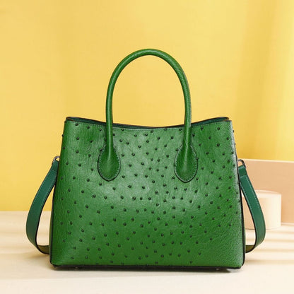 Top Cohide Leather Women's White Handbag, Ostrich Skin Pattern Tote Shoulder Bag