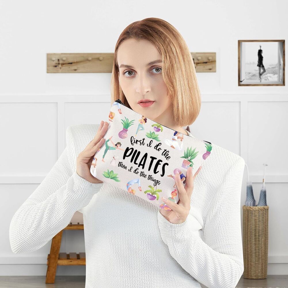 WZMPA Pilates Cosmetic Makeup Bag Yoga Gift first I do the pilates
