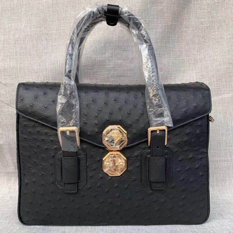 Real Ostrich Skin Leather Men's Business Briefcase, Desinger Eagle Head Handbags