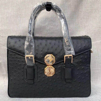 Real Ostrich Skin Leather Men's Business Briefcase, Desinger Eagle Head Handbags
