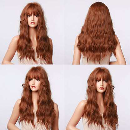Long Wavy Wigs with Bangs Cosplay Party Synthetic Hair Wigs for Black Women