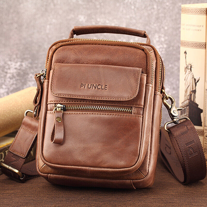 100% Genuine Leather Men's Sling Shoulder/Messenger Bag Double Zipper Handbags