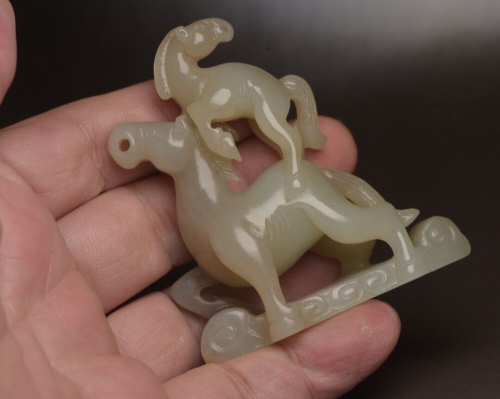 Chinese Hetian Jade Hand Carving Horse Statue Nice Figurines Collections Artwork