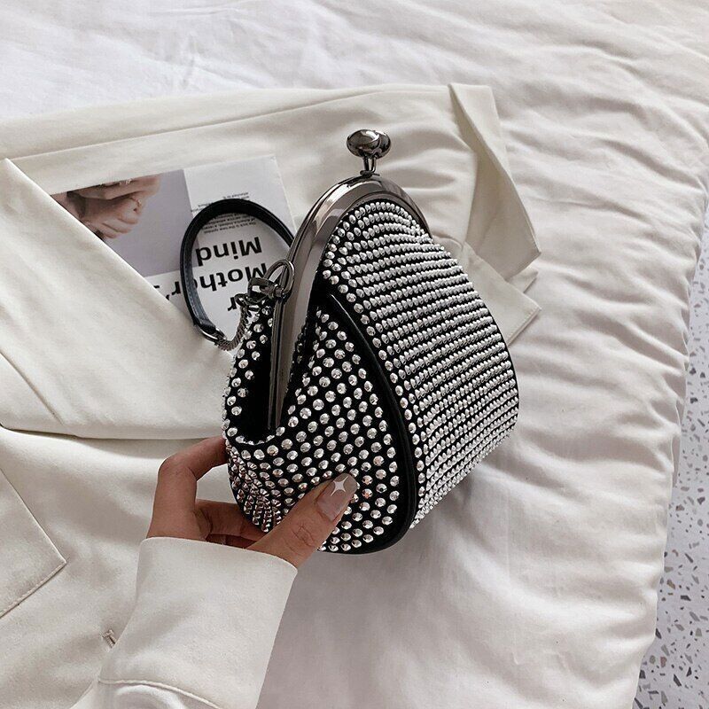 Crossbody Bags Women Rivet Evening Clutch Purse Ladies Black Chains Shoulder Bag