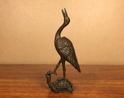 Rare Old Chinese Antique Copper Turtle Crane Statue Animal Netsuke