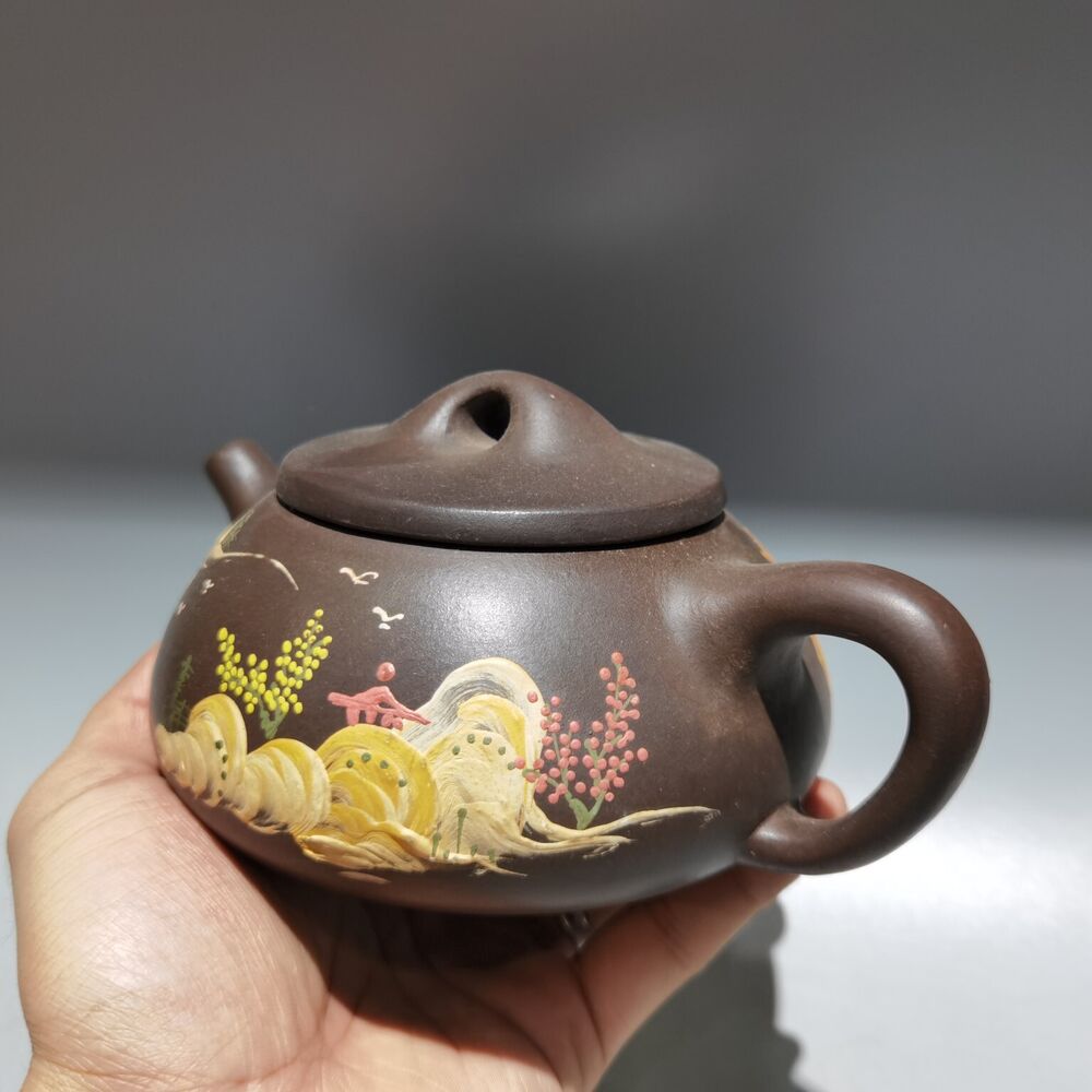 Chinese Yixing Zisha Clay Handmade Painting Scenery Kung Fu Tea Exquisite Teapot