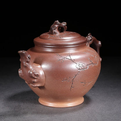 Chinese Yixing Purple Clay Teapot Zisha Ceramic Carving Plum Blossom Teaware Art