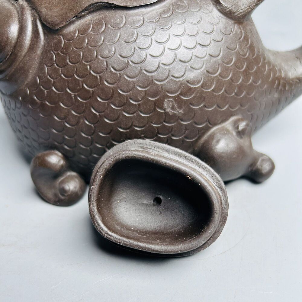 Vintage Chinese Yixing Purple Clay Teapot Zisha Ceremony Fish Dragon Teaware Art