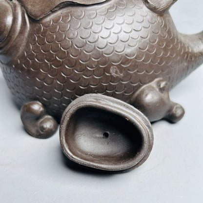 Vintage Chinese Yixing Purple Clay Teapot Zisha Ceremony Fish Dragon Teaware Art