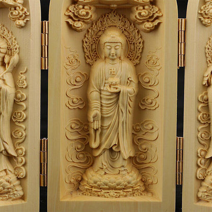 Buddha Statue Carved Wooden Sculpture Decor Three Open Box Home Ornaments NEW