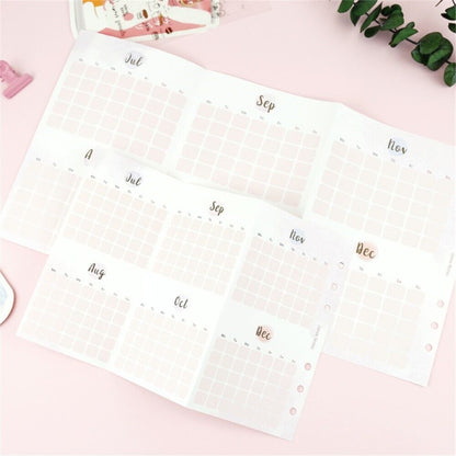 Yearly Monthly Planner Refill Papers A6 Three Fold DIY Notebook Hole Binder 5Pcs