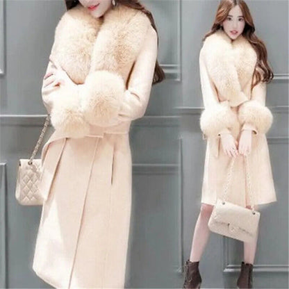 Autumn Winter Coat Woolen Coat Fur Fur Collar Mid-length Coat Women Coat