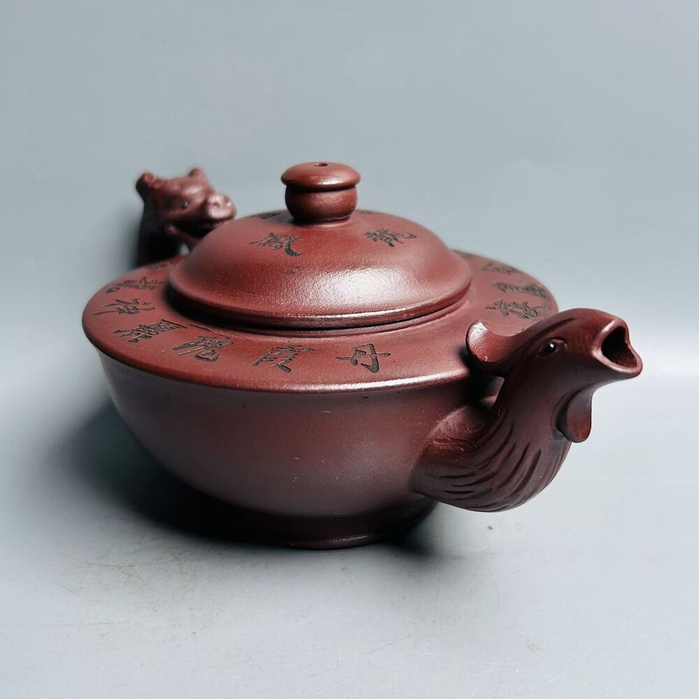 Chinese Yixing Purple Clay Teapot Zisha Ceramic Carving Dragon Phoenix Teaware