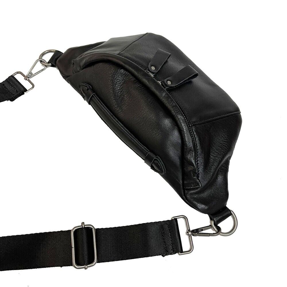 Black Men Real Cow Leather Waist Fanny Pack Sport Backpack Sling Crossbody Bags