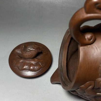 vintage chinese yixing purple clay teapot zisha ceremony carving Collectible art