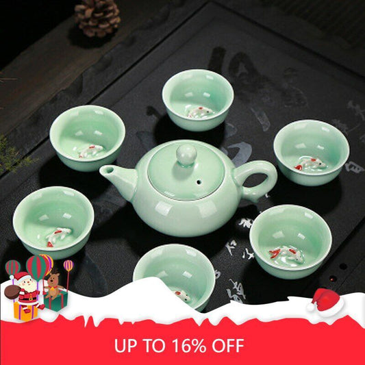 Tea Set Longquan Celadon Ceramic Tea Set Fish Cup Kung Fu Teaset Teapot Teacup