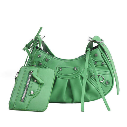 Woman Bag Rivet Half Moon Bags Shoulder Bag Punk Style Woman Satchels Handbag