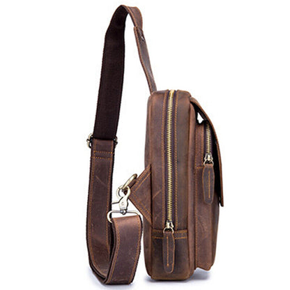 Men's Sling Backpack, Crazy Horse Leather Vintage Chest Bag Crossbody Bags