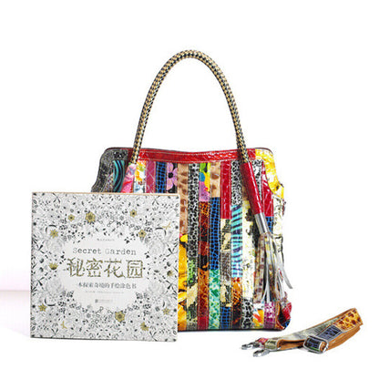 Genuine Leather Women's Elegant Handbag Snake Colorful Satchel Tote Shoulder Bag