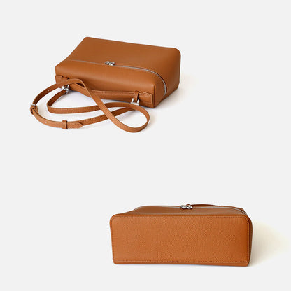 Medium Real Leather Tote Box Clutch Bag Shoulder Bag Crossbody Purse Fashion