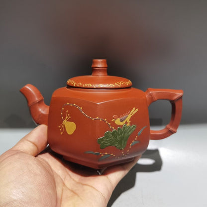 Vintage Chinese Yixing Purple Clay Teapot Zisha Ceremony Painted Nice Teaware