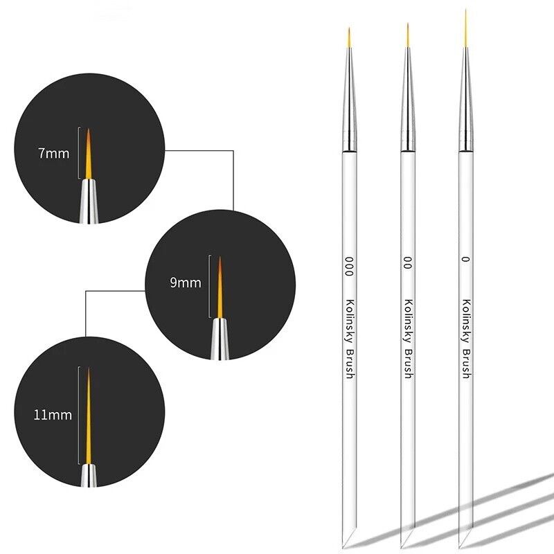 3Pcs Nail Art Brush Line Grid Stripes Drawing Pen Liner Manicure Tools 3 Sizes
