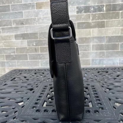 100% Genuine Leather Men's 10" Business Bags Black Sling Shoulder Messenger Bag