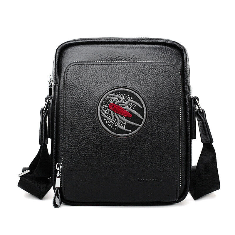100% Cow Leather Crocodile Embossed Black Men's Business Shoulder/Messenger bags