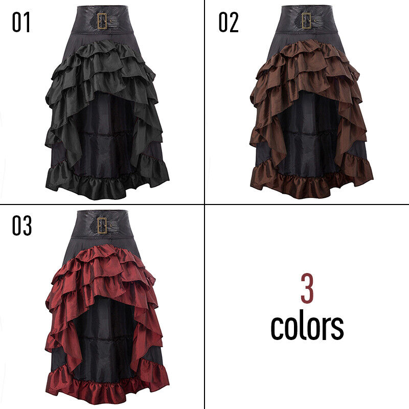Womens Gothic Victorian Asymmetrical Ruffled Trim Vintage Steampunk Party Skirts