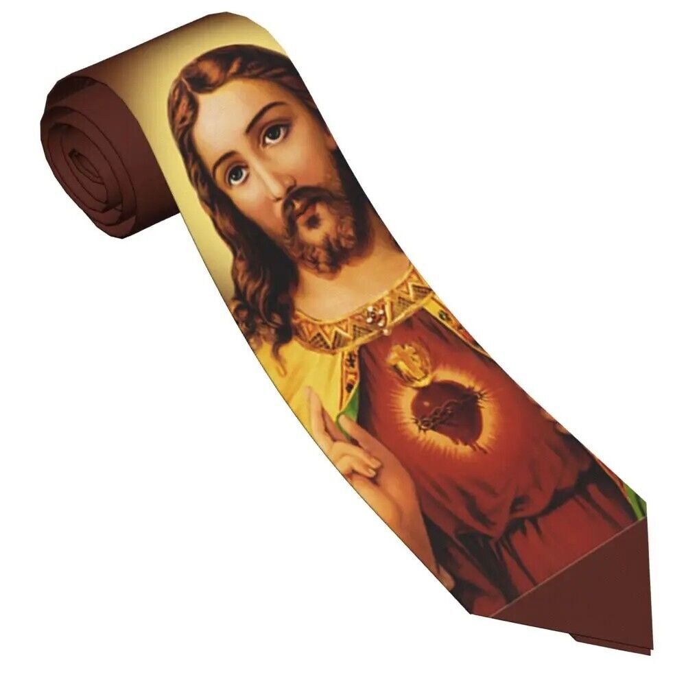 Men Neck Ties Polyester 8cm Skinny Jesus Christ Sacred Heart Fashion Accessories