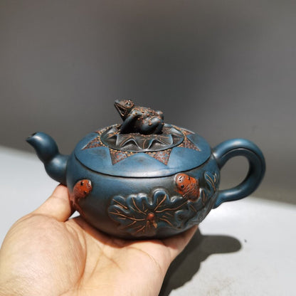 vintage chinese yixing purple clay teapot zisha ceremony frog lotus leaf teaware