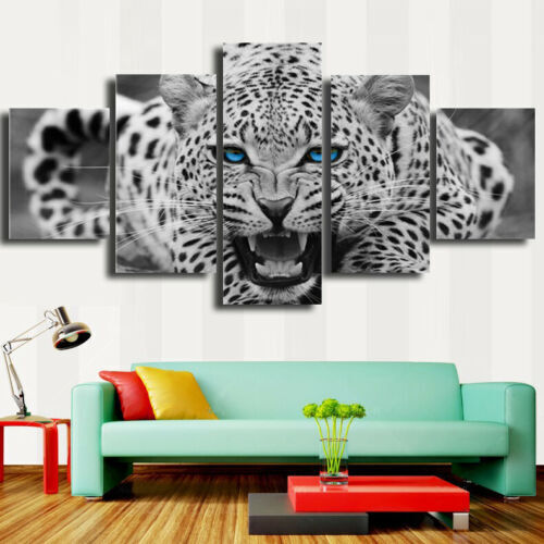 5 Pieces Canvas Wall Art Poster and Print Living Room Leopard No Framed