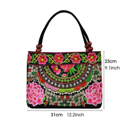 Women Shoulder Bags Embroidery Ethnic Flower Bohemia Retro Canvas Large Handbag