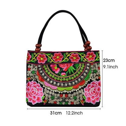 Women Shoulder Bags Embroidery Ethnic Flower Bohemia Retro Canvas Large Handbag