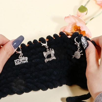 Knitting Stitch Marker 12Pcs Ancient Silver Knitted Crochet Lock Row Sewing Tool