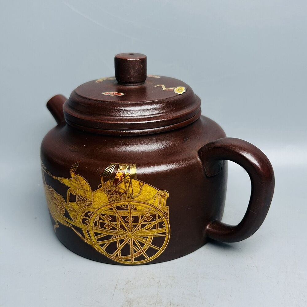 Chinese Yixing Purple Clay Teapot Zisha Ceramic Painted Figure Story Teaware Art