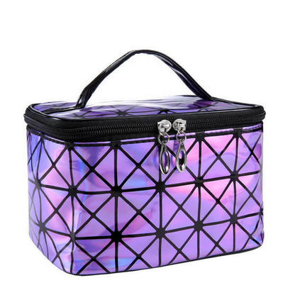 Functional Cosmetic Bag Fashion PU Leather Travel Necessaries Organizer Zipper