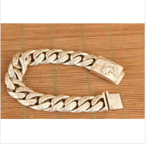 Rare Chinese tibet silver hand cast tiger figure Statue bracelet man jewel gift