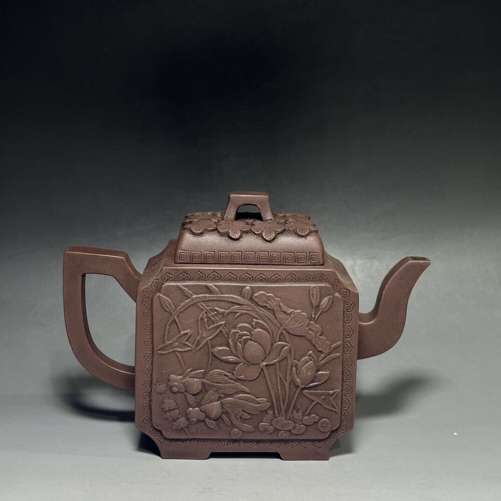 vintage chinese yixing purple clay teapot zisha ceremony carving Collectible art