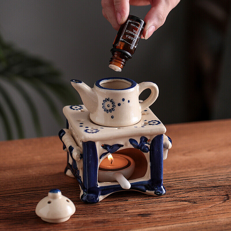 Retro Candle Essential Oils Burner Creative Ceramic Teapot Aromatherapy Oil Lamp