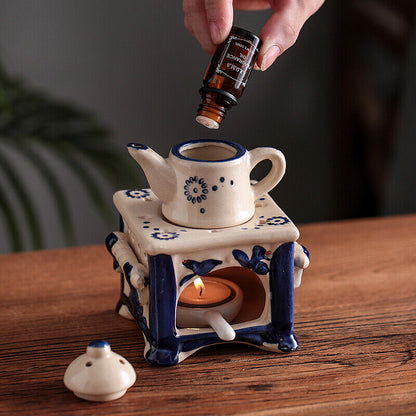 Retro Candle Essential Oils Burner Creative Ceramic Teapot Aromatherapy Oil Lamp