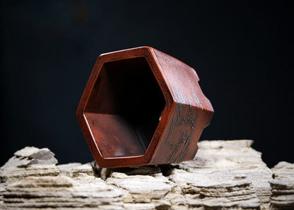 Chinese Yixing Zisha Clay Handmade Exquisite flowerpot（手工六方 底款：铁画轩）