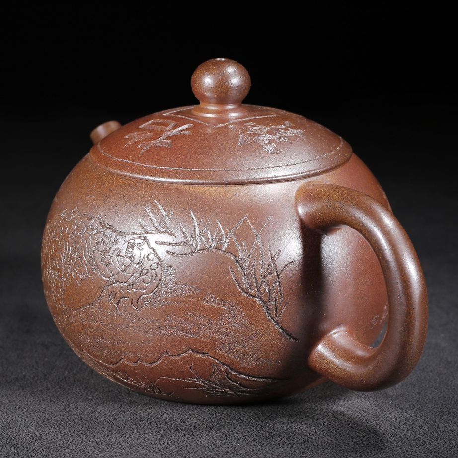 Vintage Chinese Yixing Purple Clay Teapot Zisha Ceremony Carving Collectible Art