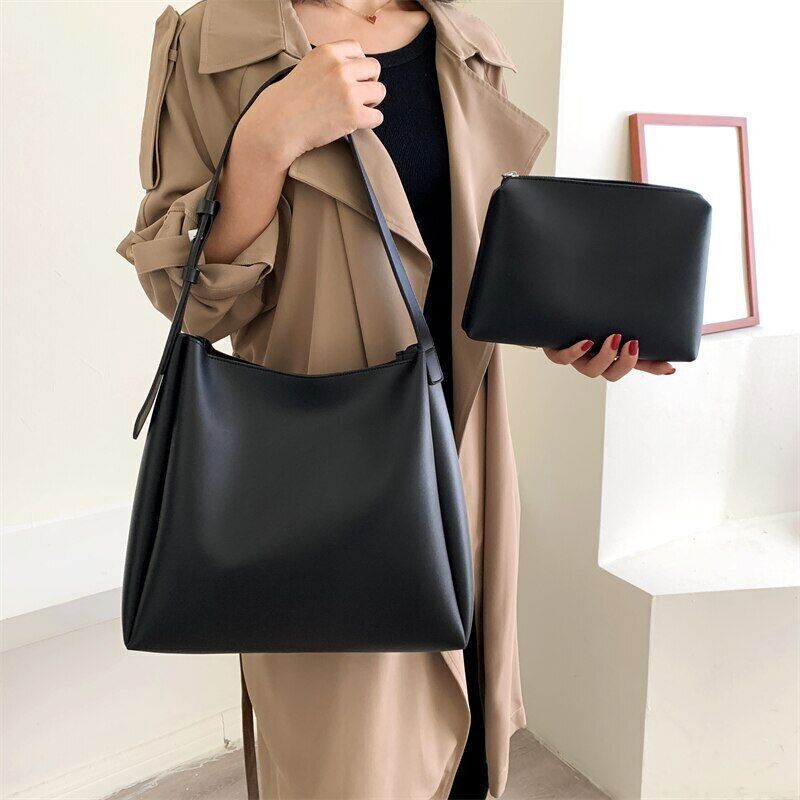 Women Tote Bags 2 Pcs/Set Shoulder Bag Wide Leather Female Handbags