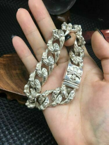 Asian old miao silver hand cast cool leo statue bracelet jewel gift